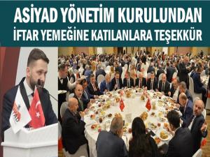 ASİYAD YÖNETİM KURULUNDAN TEŞEKKÜR