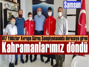 Şampiyon güreşçilerimiz Samsuna döndü