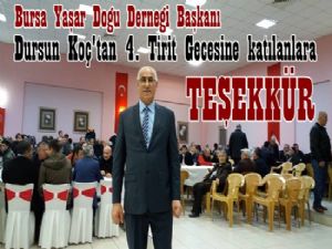 Dursun Koç Tirit Gecesine katılan davetlilere Teşekkür etti