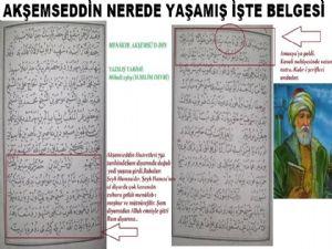 Akşemseddin nerede yaşadı? işte belgesi