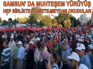 Samsunda 1919 metrelik bayrak altında demokrasi yürüyüşü