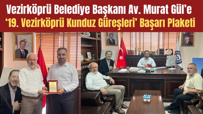 Kunduz Güreşlerine Başarı Ödülü:  Belediye Başkanı Murat Gül'e teşekkür plaketi